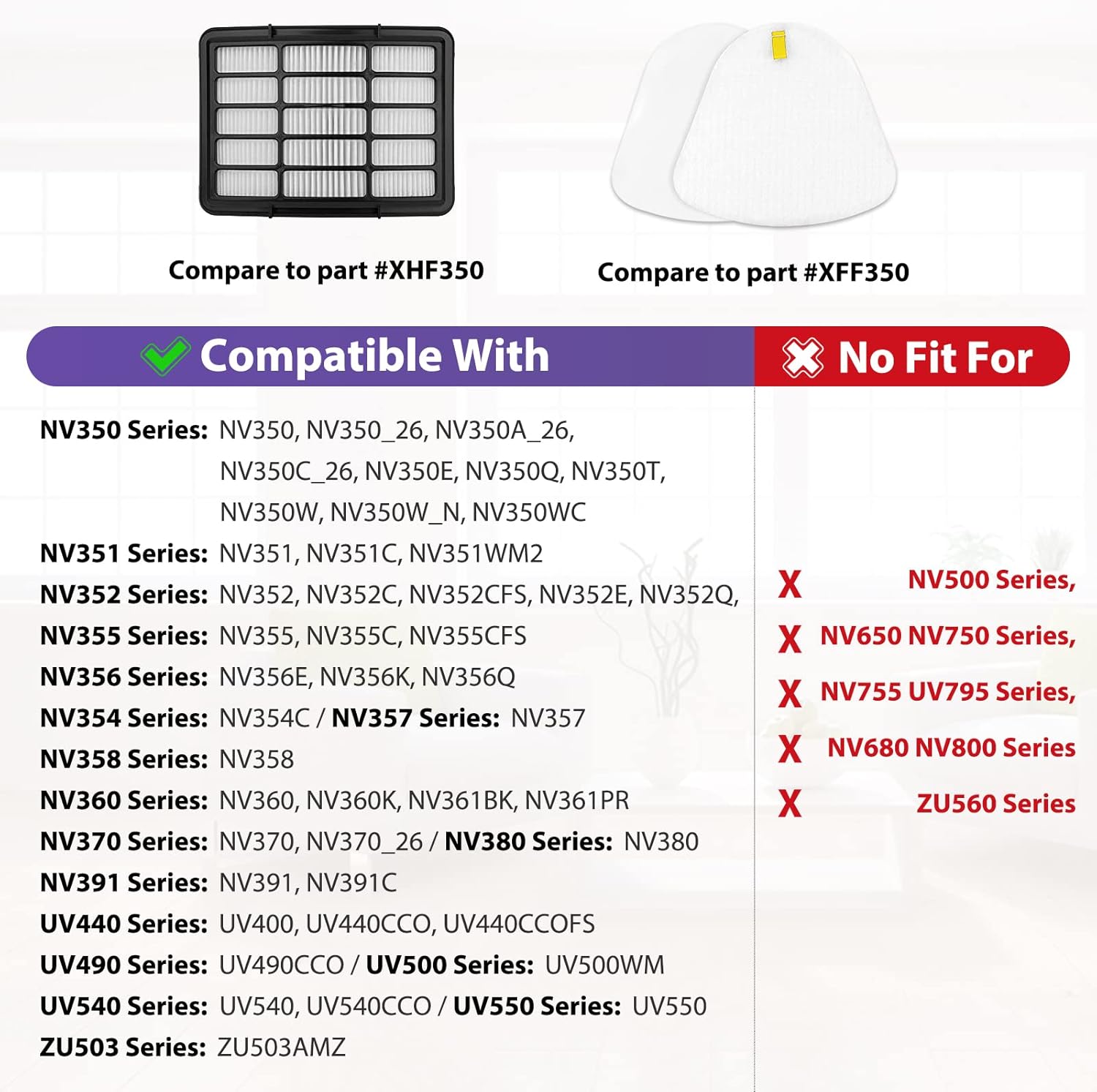 2   4 Pack Vacuum Filters Replacement Compatible for Shark Navigator Lift-Away NV350, NV351, NV352, NV355, NV356E, NV357, NV360, NV370, NV391, UV440, UV490, UV540,Replacement XFF350 XHF350